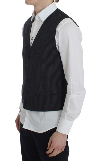 Dolce & Gabbana Elegant Gray Striped Wool Vest Dolce & Gabbana