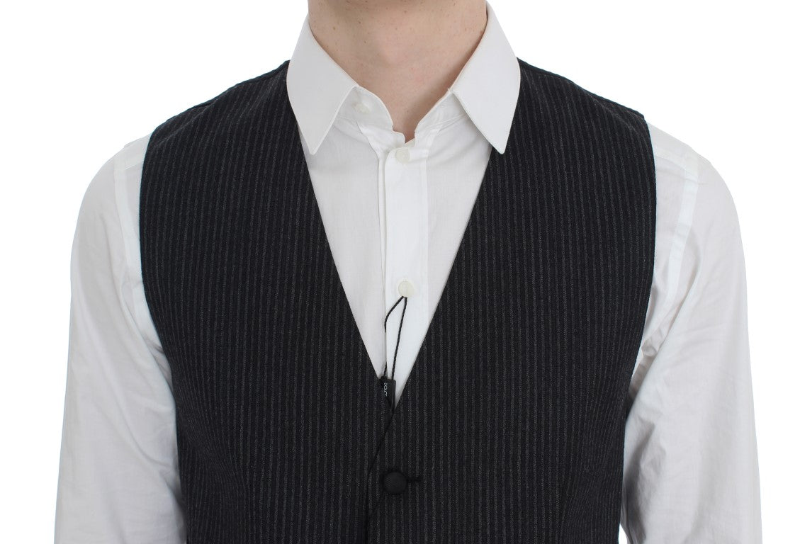 Dolce & Gabbana Elegant Gray Striped Wool Vest Dolce & Gabbana