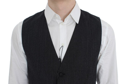 Dolce & Gabbana Elegant Gray Striped Wool Vest Dolce & Gabbana