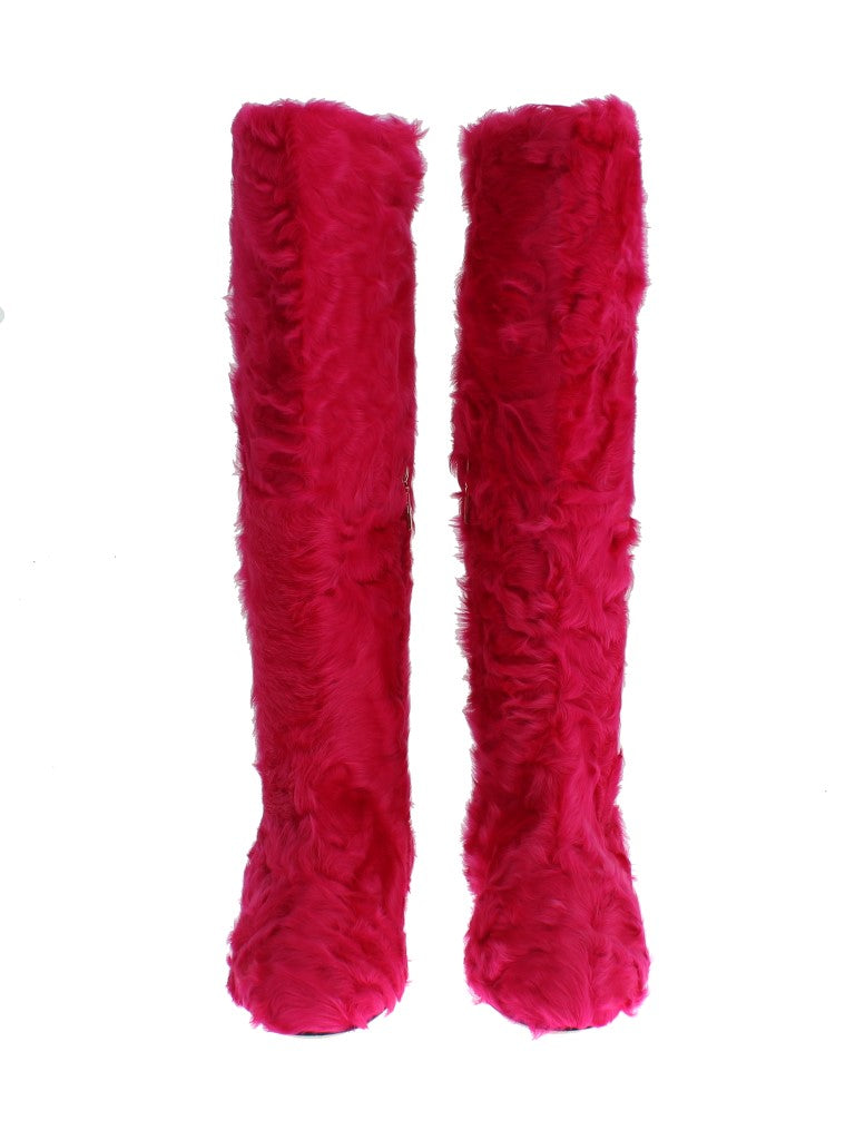 Dolce & Gabbana Elegant Pink Lambskin Fur Boots Dolce & Gabbana