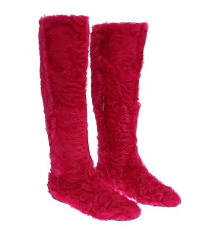 Dolce & Gabbana Elegant Pink Lambskin Fur Boots Dolce & Gabbana