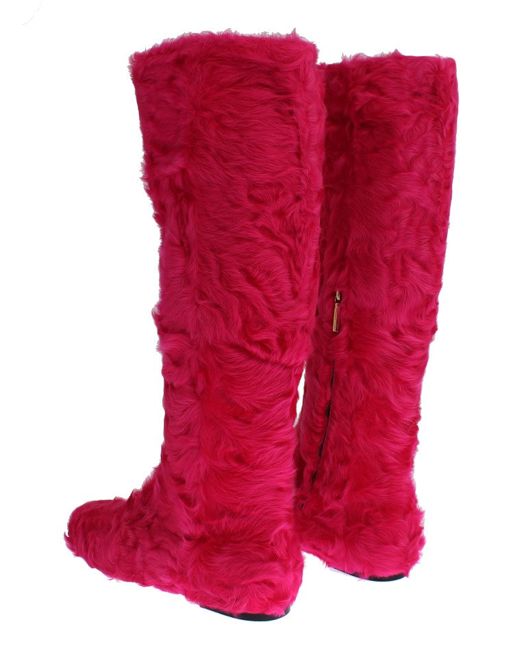 Dolce & Gabbana Elegant Pink Lambskin Fur Boots Dolce & Gabbana