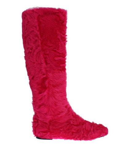 Dolce & Gabbana Elegant Pink Lambskin Fur Boots Dolce & Gabbana