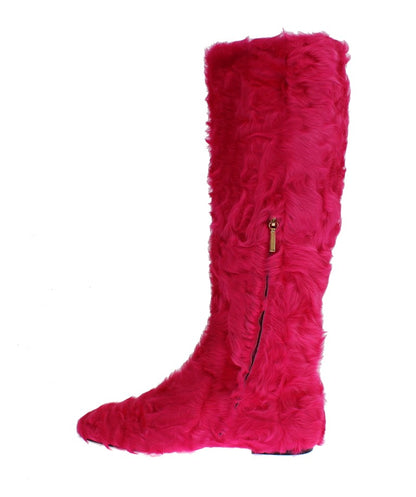 Dolce & Gabbana Elegant Pink Lambskin Fur Boots Dolce & Gabbana