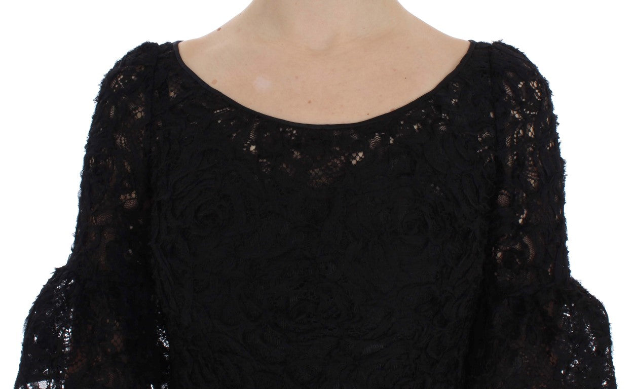 Dolce & Gabbana Elegant Black Floral Lace Maxi Dress Dolce & Gabbana