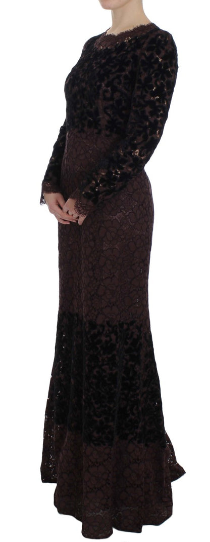 Dolce & Gabbana Elegant Purple Floral Lace Maxi Dress Dolce & Gabbana