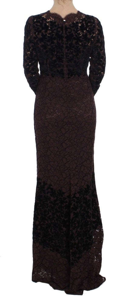 Dolce & Gabbana Elegant Purple Floral Lace Maxi Dress Dolce & Gabbana