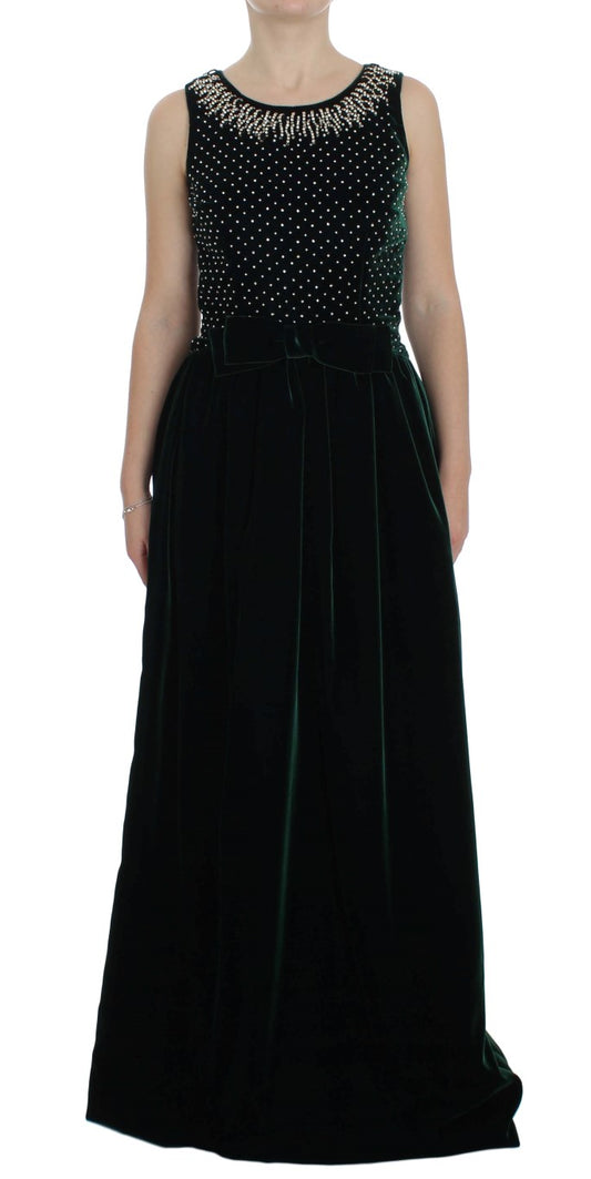 Dolce & Gabbana Enchanted Emerald Velvet Crystal Maxi Dress Dolce & Gabbana