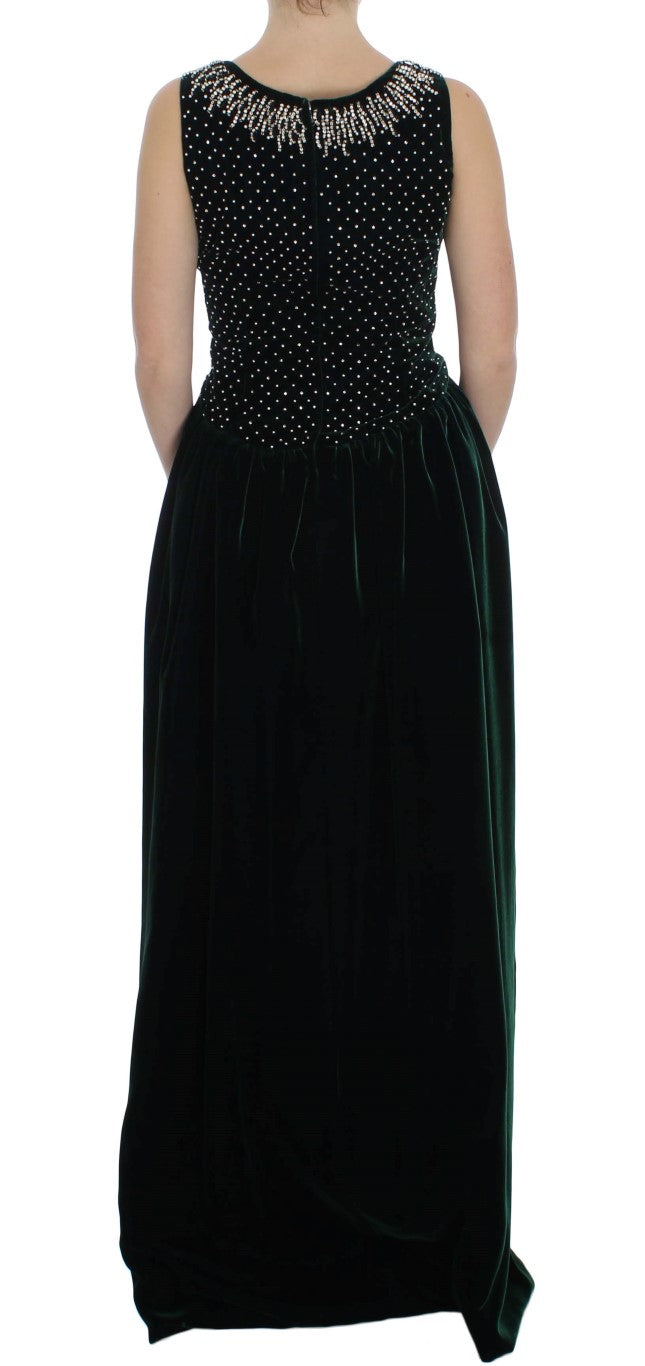 Dolce & Gabbana Enchanted Emerald Velvet Crystal Maxi Dress Dolce & Gabbana