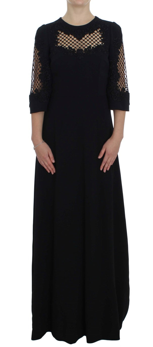 Dolce & Gabbana Elegant Black Wool Cutout Maxi Dress Dolce & Gabbana