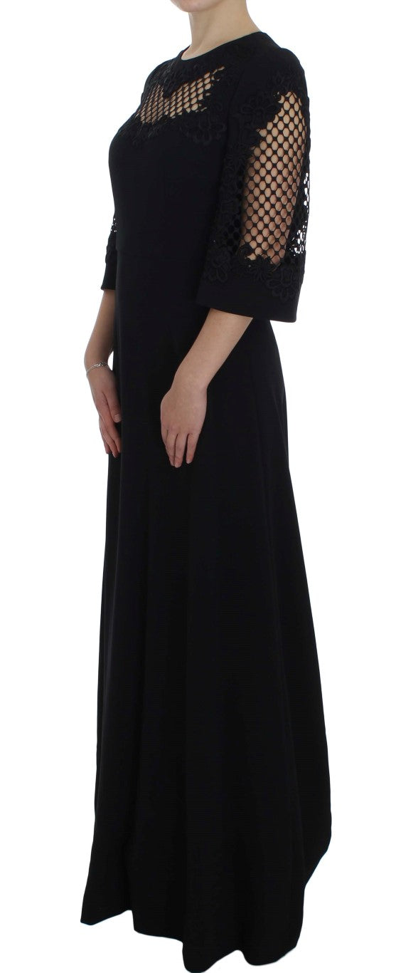 Dolce & Gabbana Elegant Black Wool Cutout Maxi Dress Dolce & Gabbana