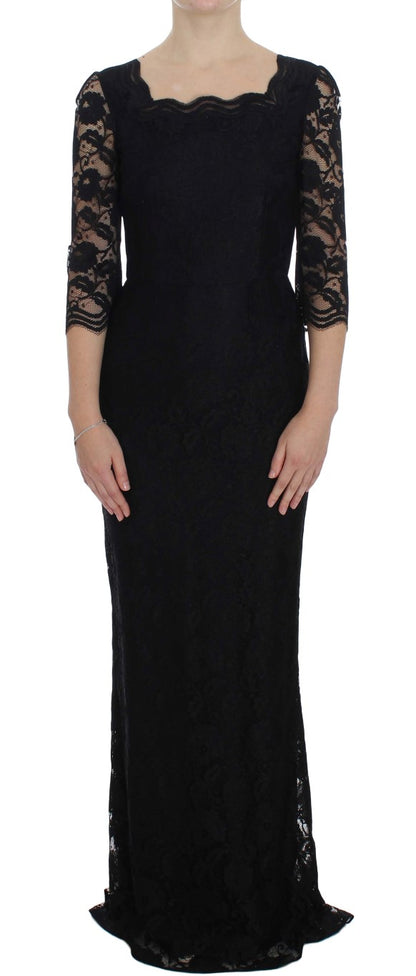 Dolce & Gabbana Elegant Black Floral Lace Maxi Dress Dolce & Gabbana