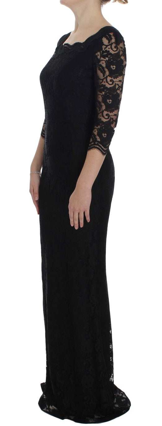 Dolce & Gabbana Elegant Black Floral Lace Maxi Dress Dolce & Gabbana