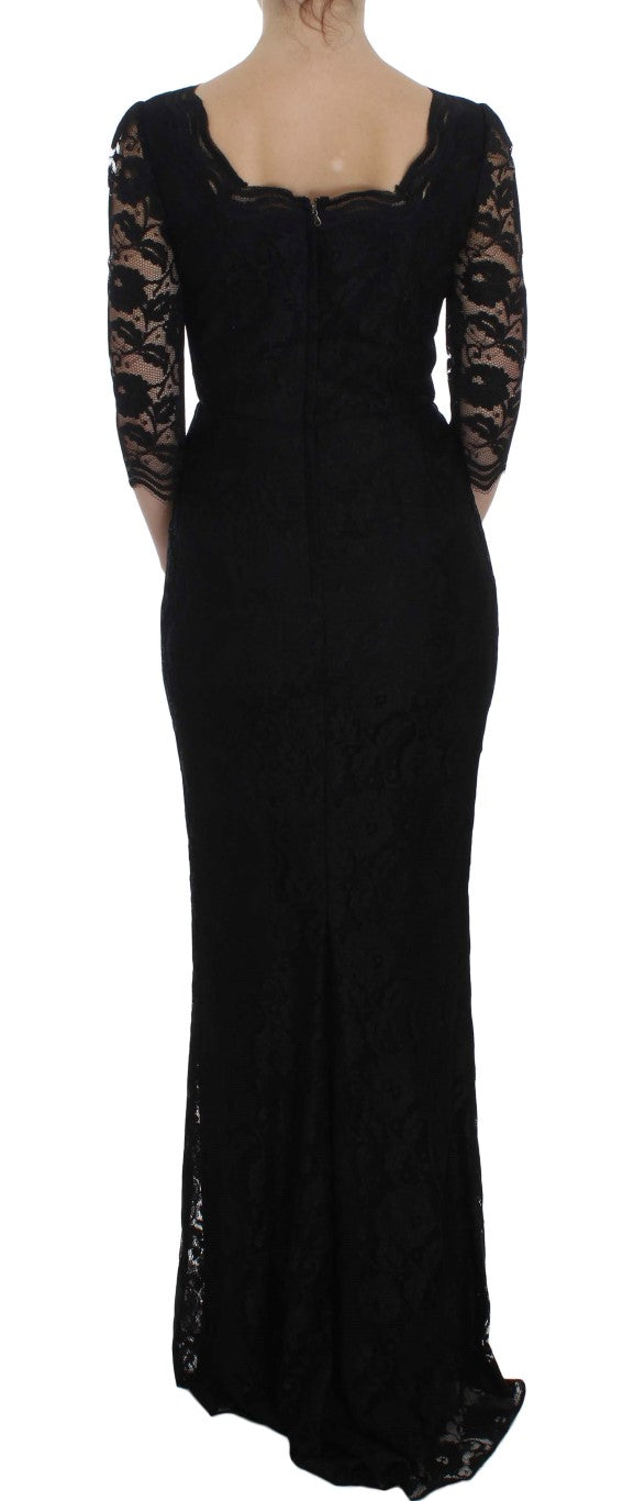 Dolce & Gabbana Elegant Black Floral Lace Maxi Dress Dolce & Gabbana