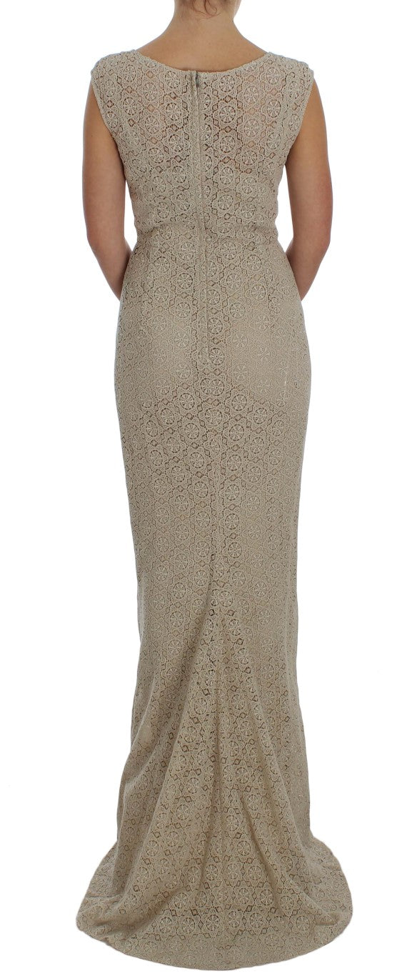 Dolce & Gabbana Elegant Beige Floral Cutout Maxi Dress Dolce & Gabbana