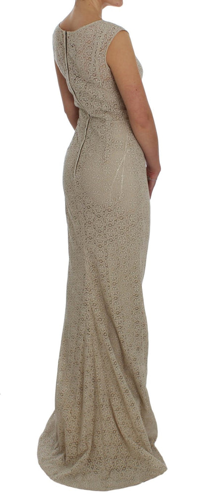 Dolce & Gabbana Elegant Beige Floral Cutout Maxi Dress Dolce & Gabbana