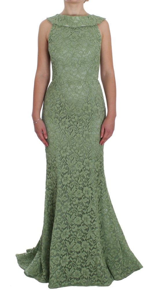 Dolce & Gabbana Elegant Green Floral Lace Maxi Dress Dolce & Gabbana