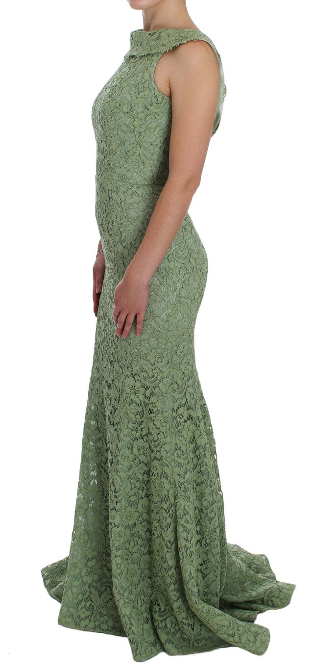 Dolce & Gabbana Elegant Green Floral Lace Maxi Dress Dolce & Gabbana