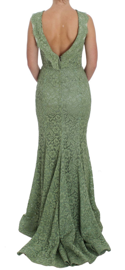 Dolce & Gabbana Elegant Green Floral Lace Maxi Dress Dolce & Gabbana