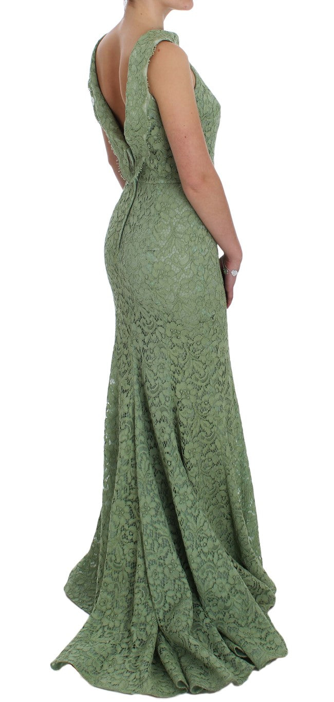 Dolce & Gabbana Elegant Green Floral Lace Maxi Dress Dolce & Gabbana