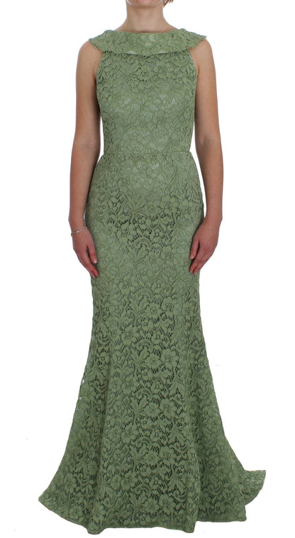 Dolce & Gabbana Elegant Green Floral Lace Maxi Dress Dolce & Gabbana