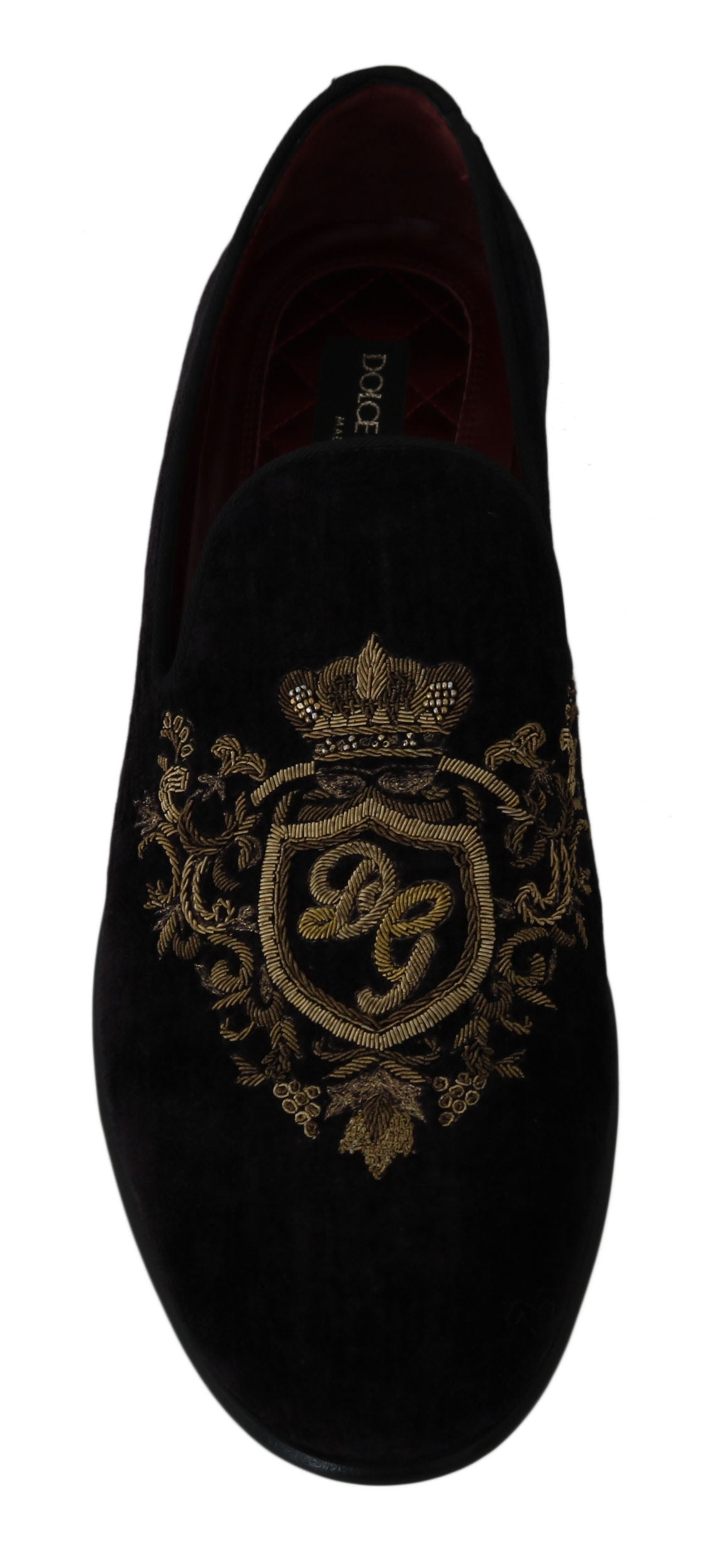 Dolce & Gabbana Elegant Black Loafers with Gold Crown Embroidery Dolce & Gabbana