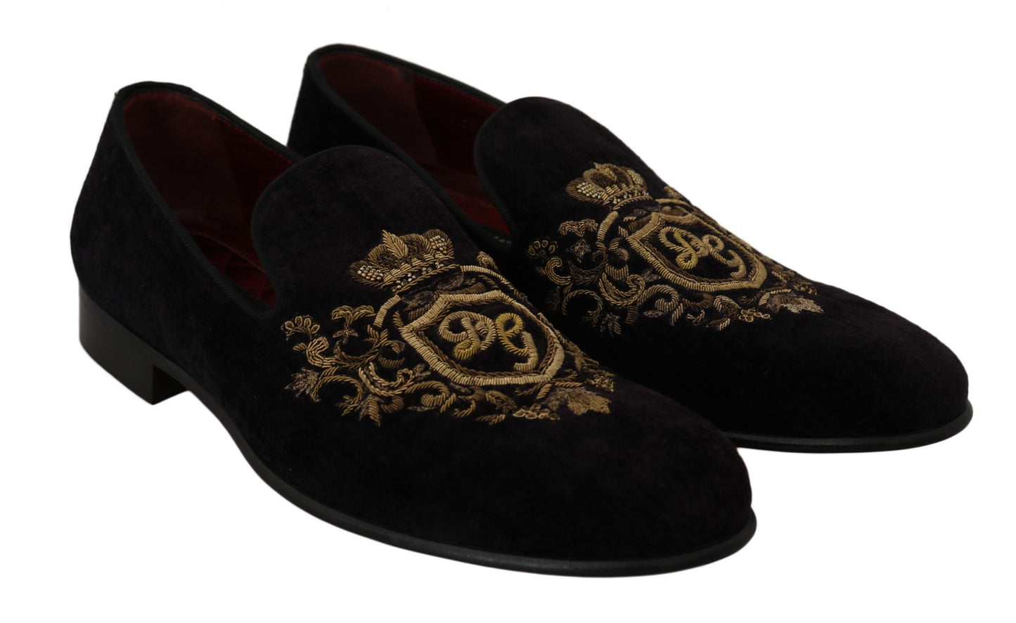 Dolce & Gabbana Elegant Black Loafers with Gold Crown Embroidery Dolce & Gabbana