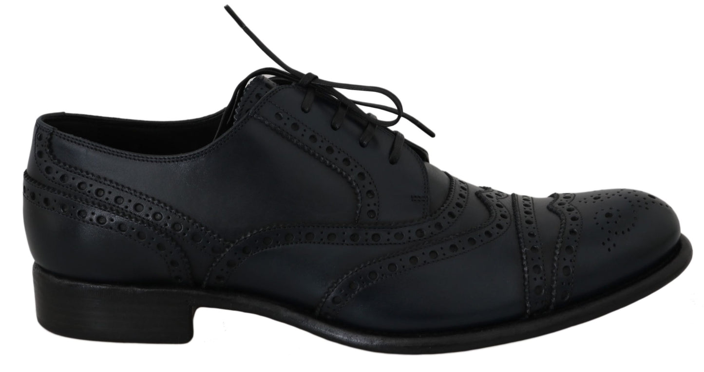 Dolce & Gabbana Elegant Blue Leather Wingtip Derby Shoes Dolce & Gabbana