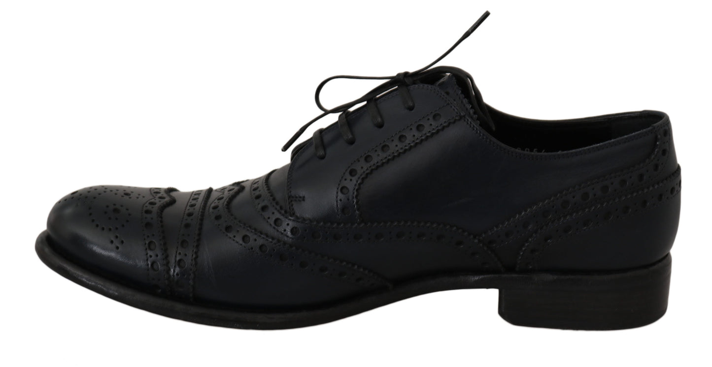 Dolce & Gabbana Elegant Blue Leather Wingtip Derby Shoes Dolce & Gabbana