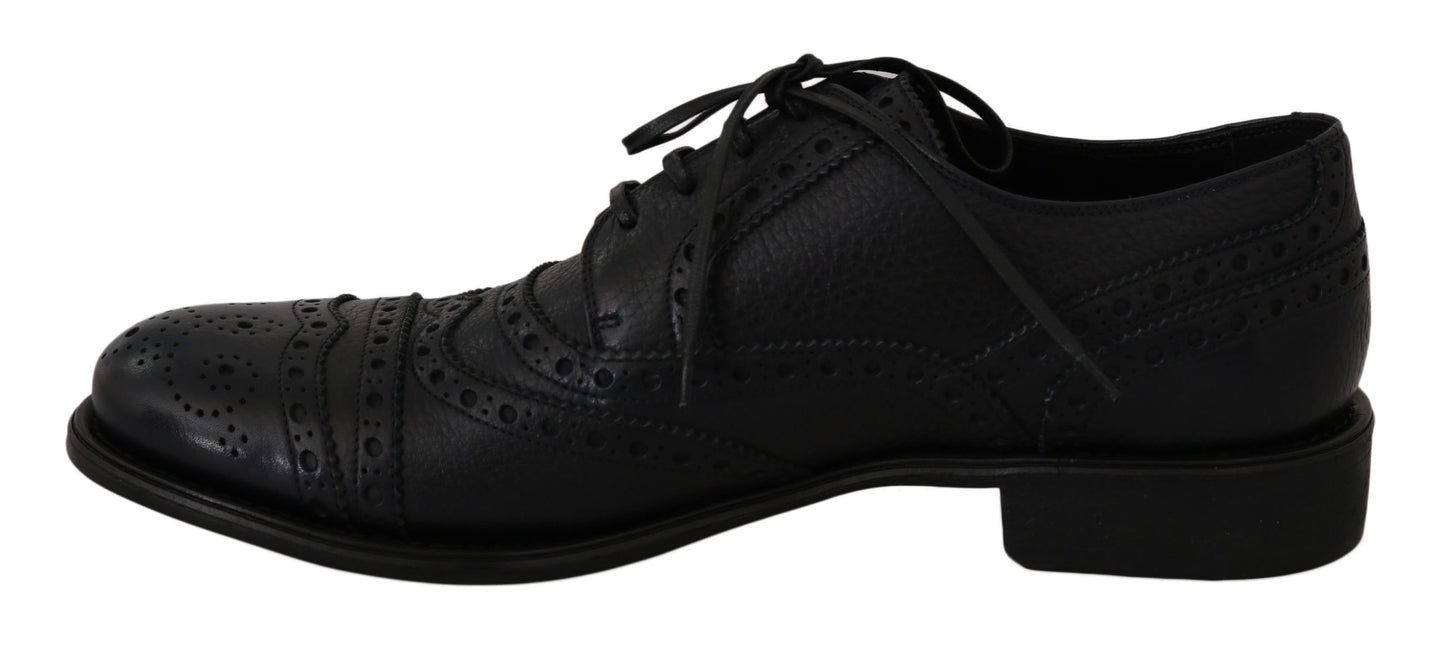 Dolce & Gabbana Elegant Dark Blue Wingtip Derby Dress Shoes Dolce & Gabbana