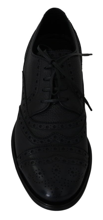 Dolce & Gabbana Elegant Dark Blue Wingtip Derby Dress Shoes Dolce & Gabbana