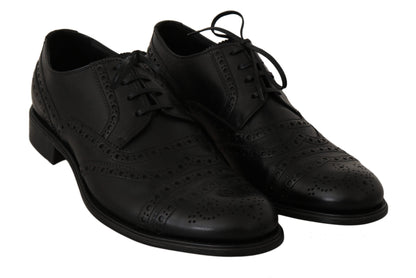 Dolce & Gabbana Elegant Black Leather Derby Wingtip Dress Shoes Dolce & Gabbana