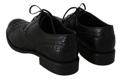 Dolce & Gabbana Elegant Black Leather Derby Wingtip Dress Shoes Dolce & Gabbana