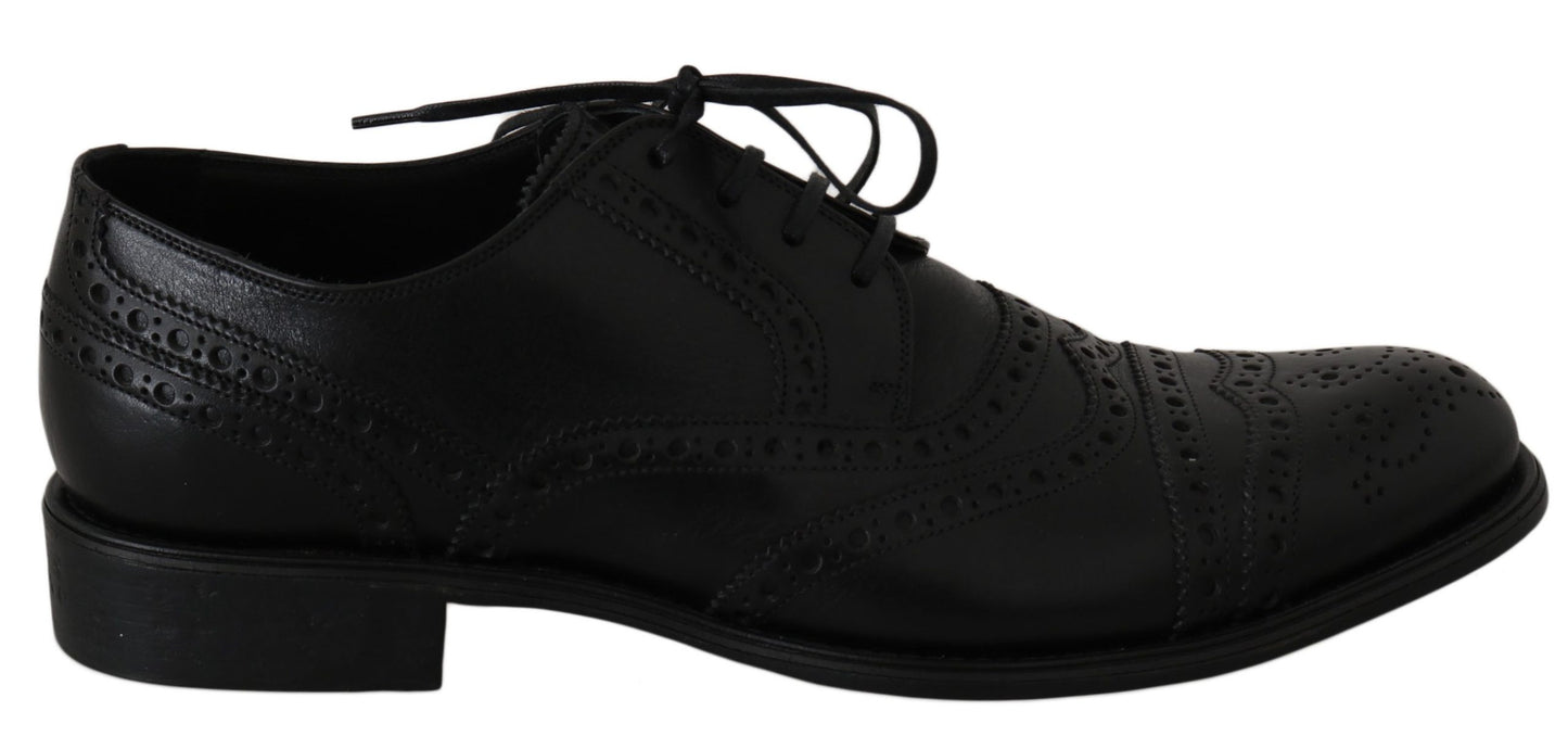 Dolce & Gabbana Elegant Black Leather Derby Wingtip Dress Shoes Dolce & Gabbana