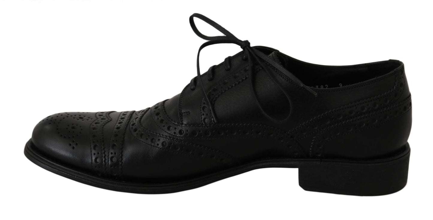 Dolce & Gabbana Elegant Black Leather Derby Wingtip Dress Shoes Dolce & Gabbana