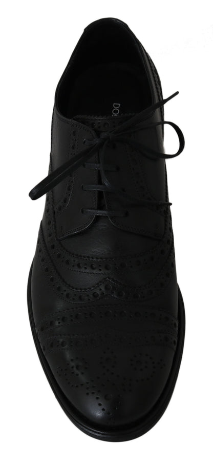 Dolce & Gabbana Elegant Black Leather Derby Wingtip Dress Shoes Dolce & Gabbana