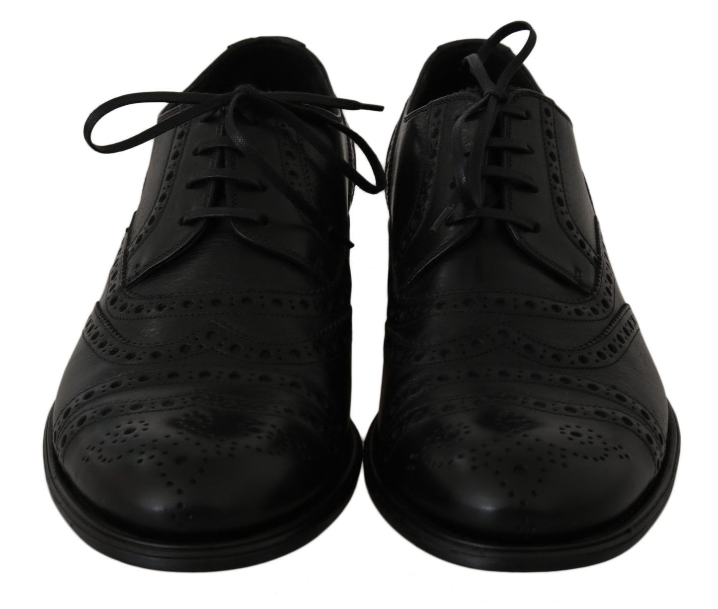 Dolce & Gabbana Elegant Black Leather Derby Wingtip Dress Shoes Dolce & Gabbana