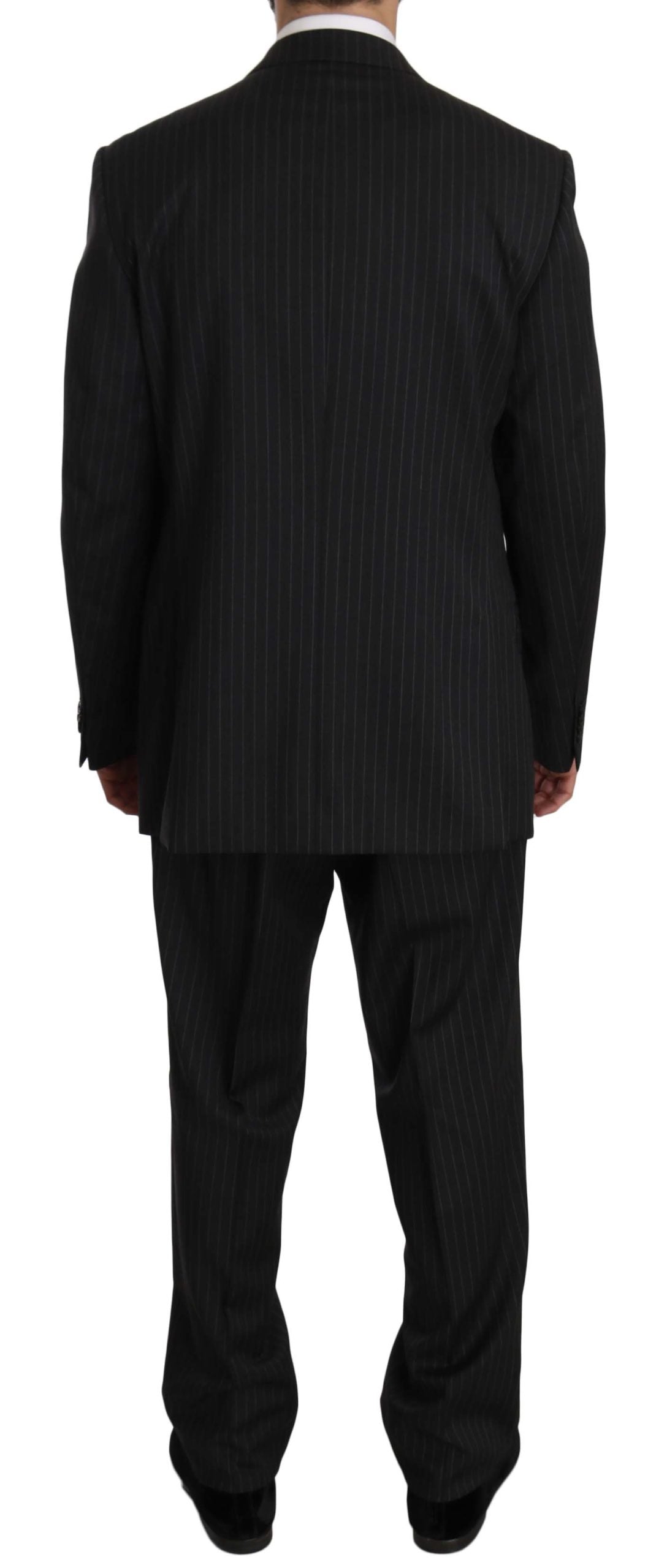 Z ZEGNA Elegant Black Striped Wool Suit Z ZEGNA