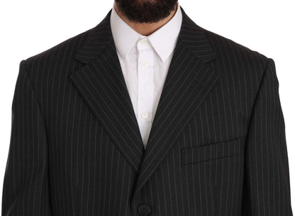 Z ZEGNA Elegant Black Striped Wool Suit Z ZEGNA