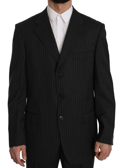 Z ZEGNA Elegant Black Striped Wool Suit Z ZEGNA