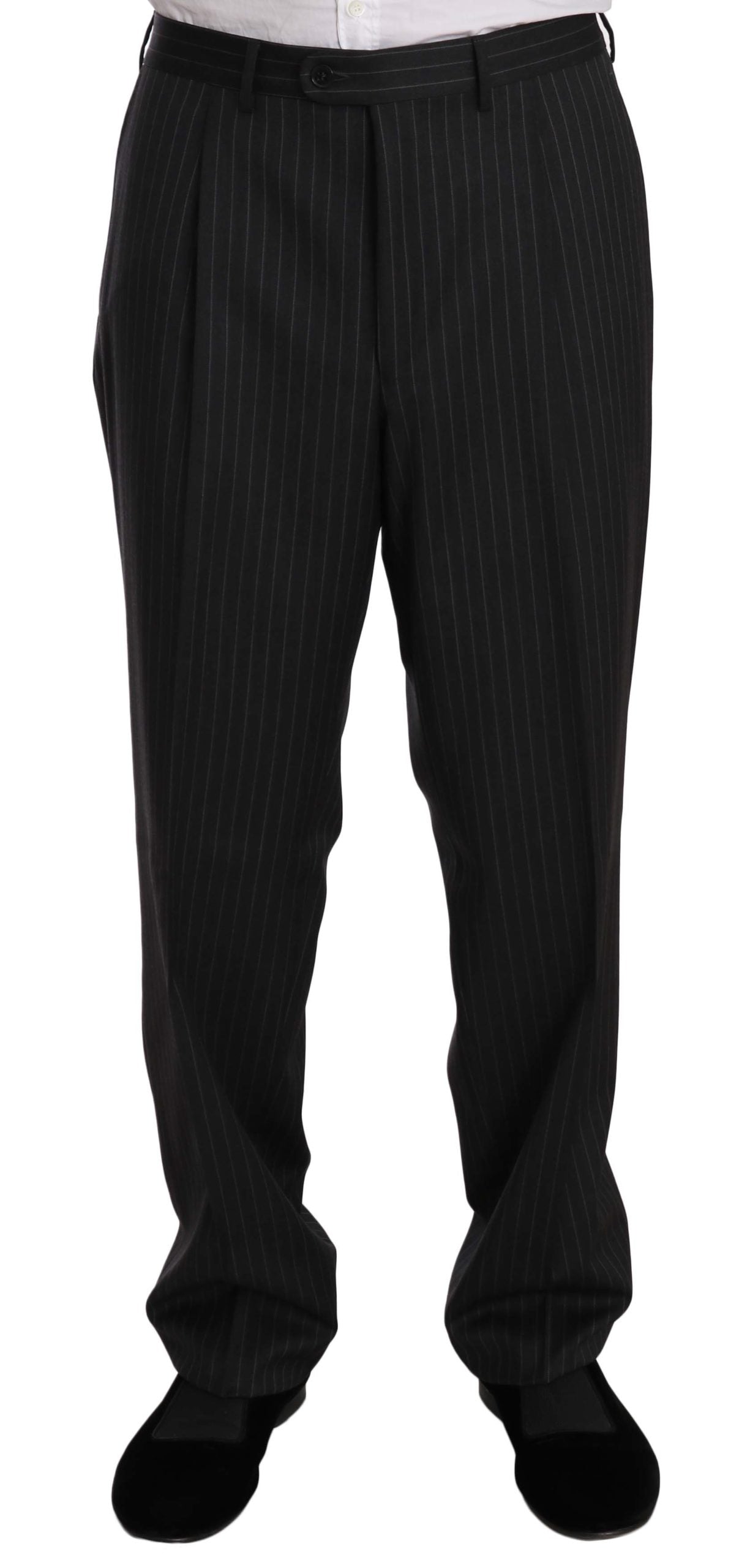 Z ZEGNA Elegant Black Striped Wool Suit Z ZEGNA