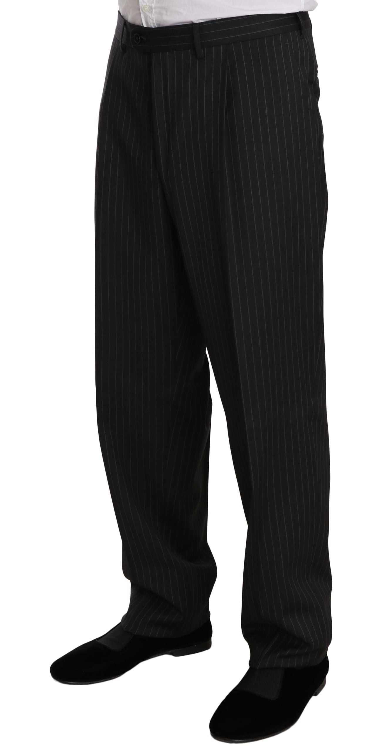 Z ZEGNA Elegant Black Striped Wool Suit Z ZEGNA