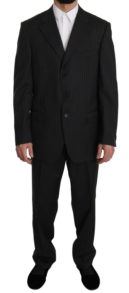 Z ZEGNA Elegant Black Striped Wool Suit Z ZEGNA