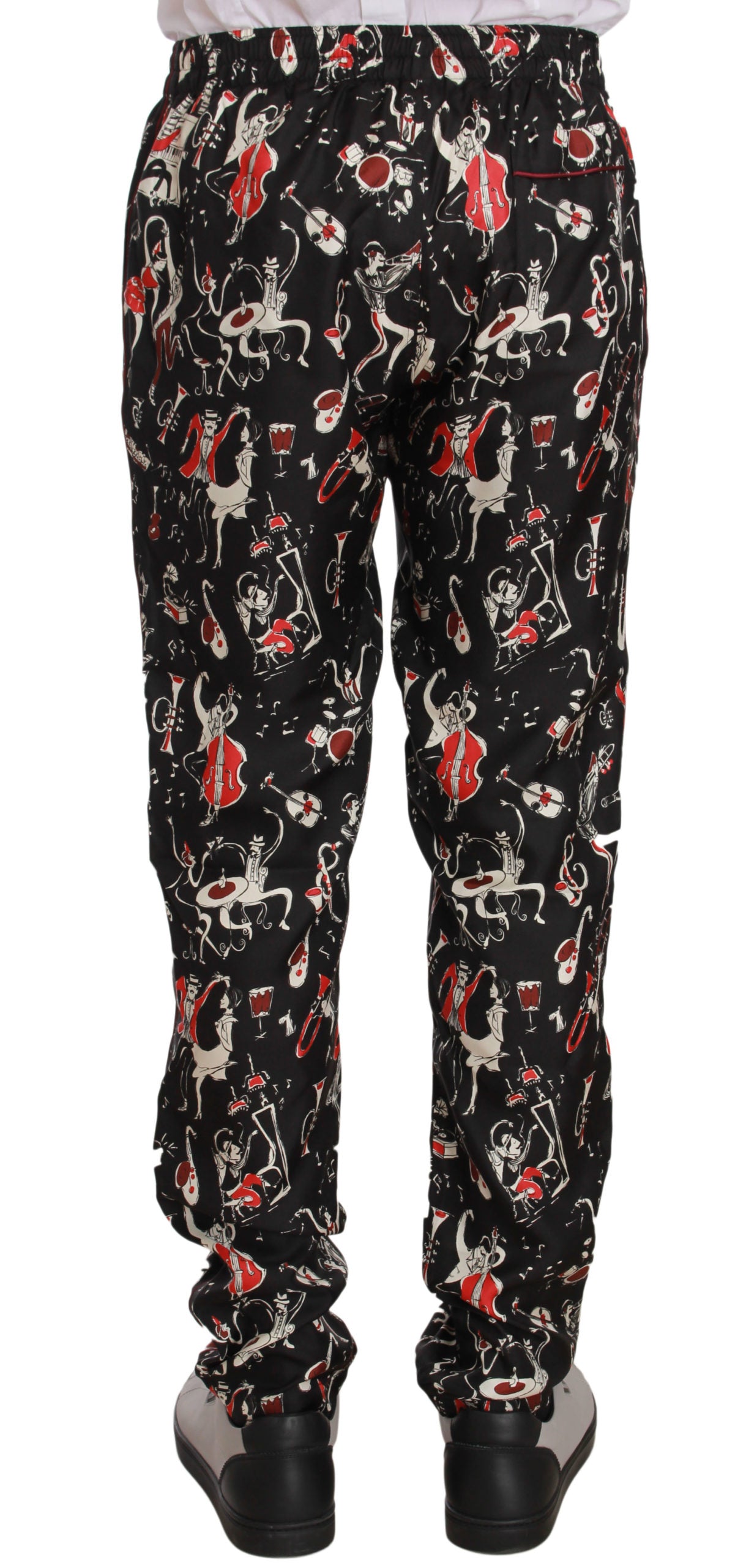 Dolce & Gabbana Elegant Black Silk Lounge Pants with Red Print Dolce & Gabbana