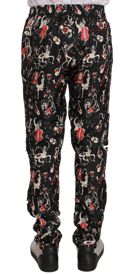 Dolce & Gabbana Elegant Black Silk Lounge Pants with Red Print Dolce & Gabbana