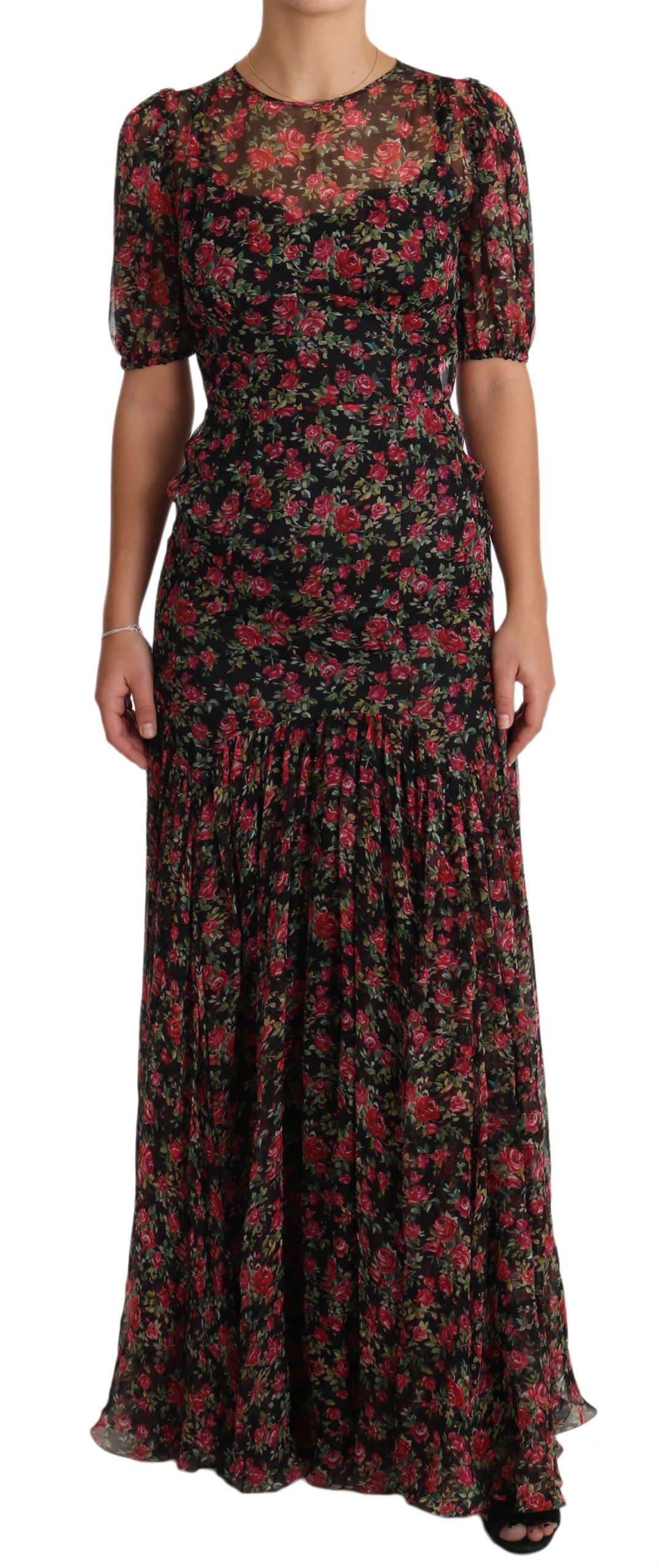 Dolce & Gabbana Elegant Black Silk Floral A-Line Gown Dolce & Gabbana