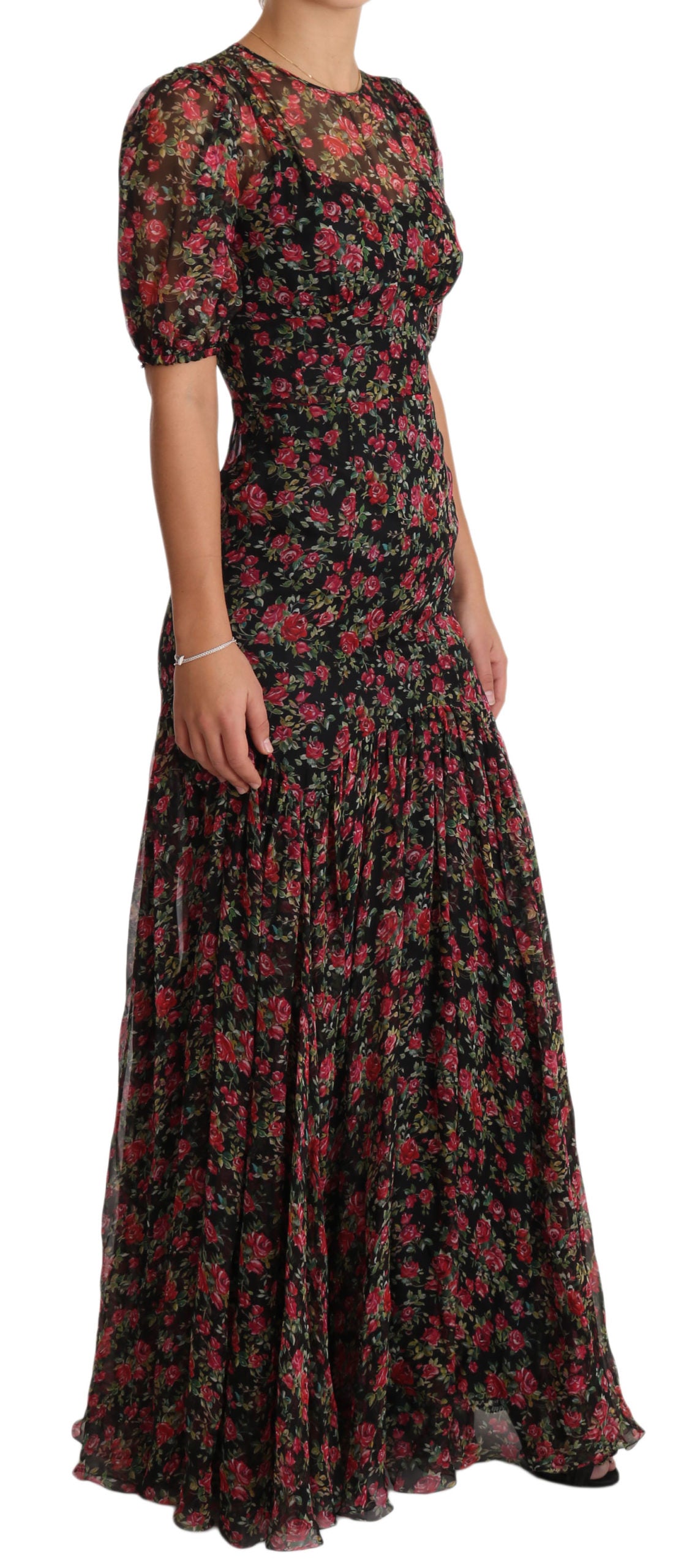 Dolce & Gabbana Elegant Black Silk Floral A-Line Gown Dolce & Gabbana