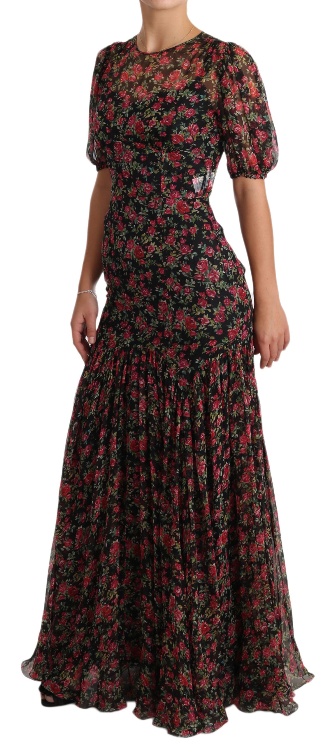 Dolce & Gabbana Elegant Black Silk Floral A-Line Gown Dolce & Gabbana