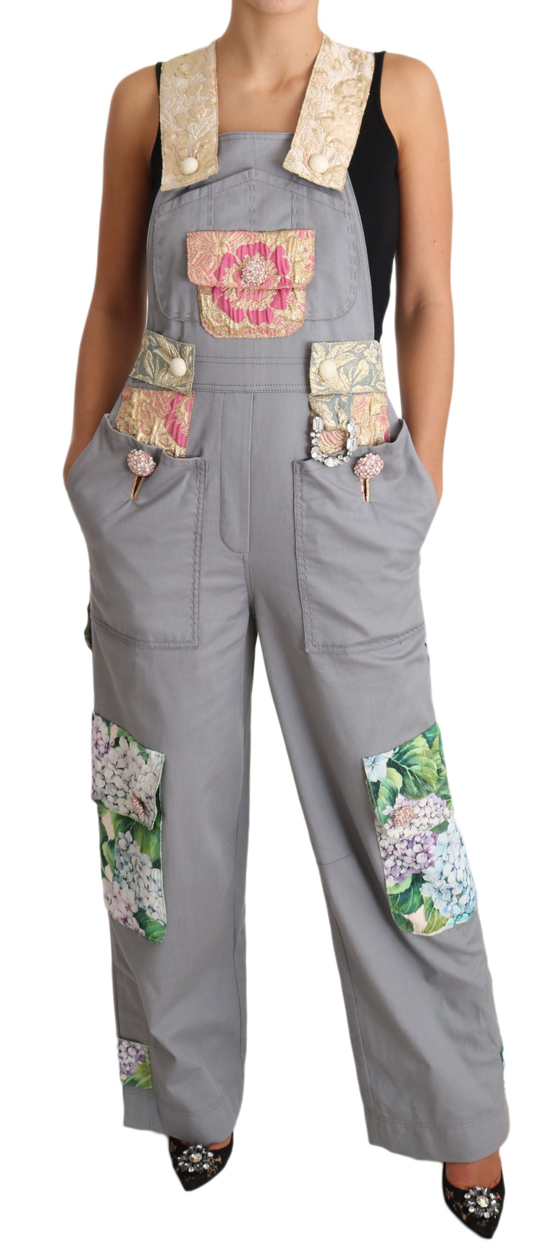 Dolce & Gabbana Exquisite Floral Embellished Denim Overalls Dolce & Gabbana