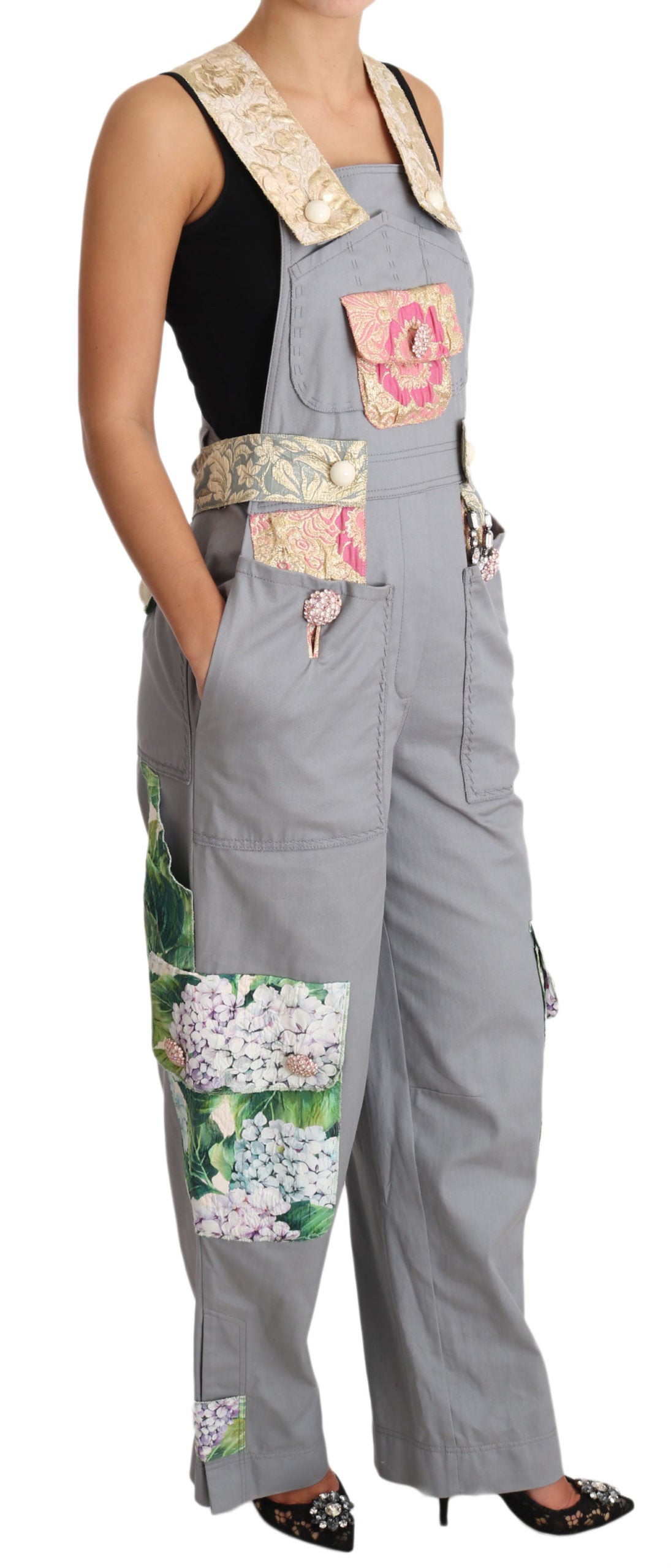 Dolce & Gabbana Exquisite Floral Embellished Denim Overalls Dolce & Gabbana